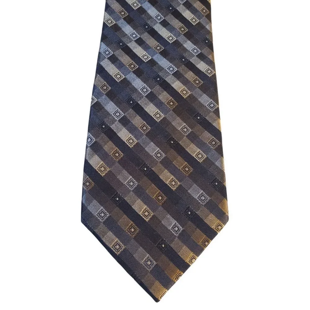 NWT Calvin Klein X-long Men Tie Necktie Designer Luxury 7 Fold Blue Bronze Strip